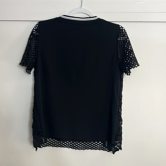Trouve Mesh Embroidered Black T-Shirt Top Size: XS - Picture 4 of 11